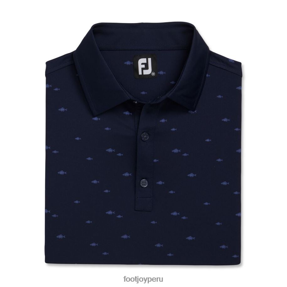 Armada Footjoy Ajuste deportivo azul marino con cuello del mismo tejido y estampado de escuela de peces. 8V0401796