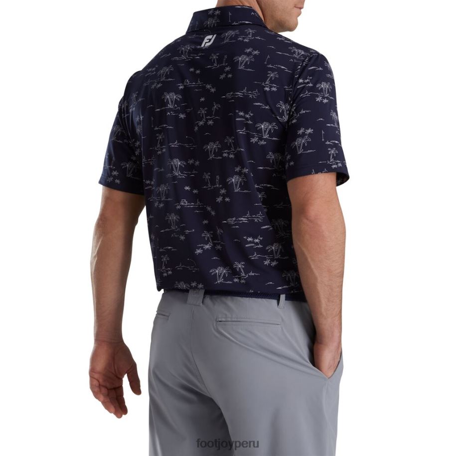 blanco-azul marino Footjoy cuello del mismo tejido lisle con estampado de golf tropical azul marino-blanco 8V0401737
