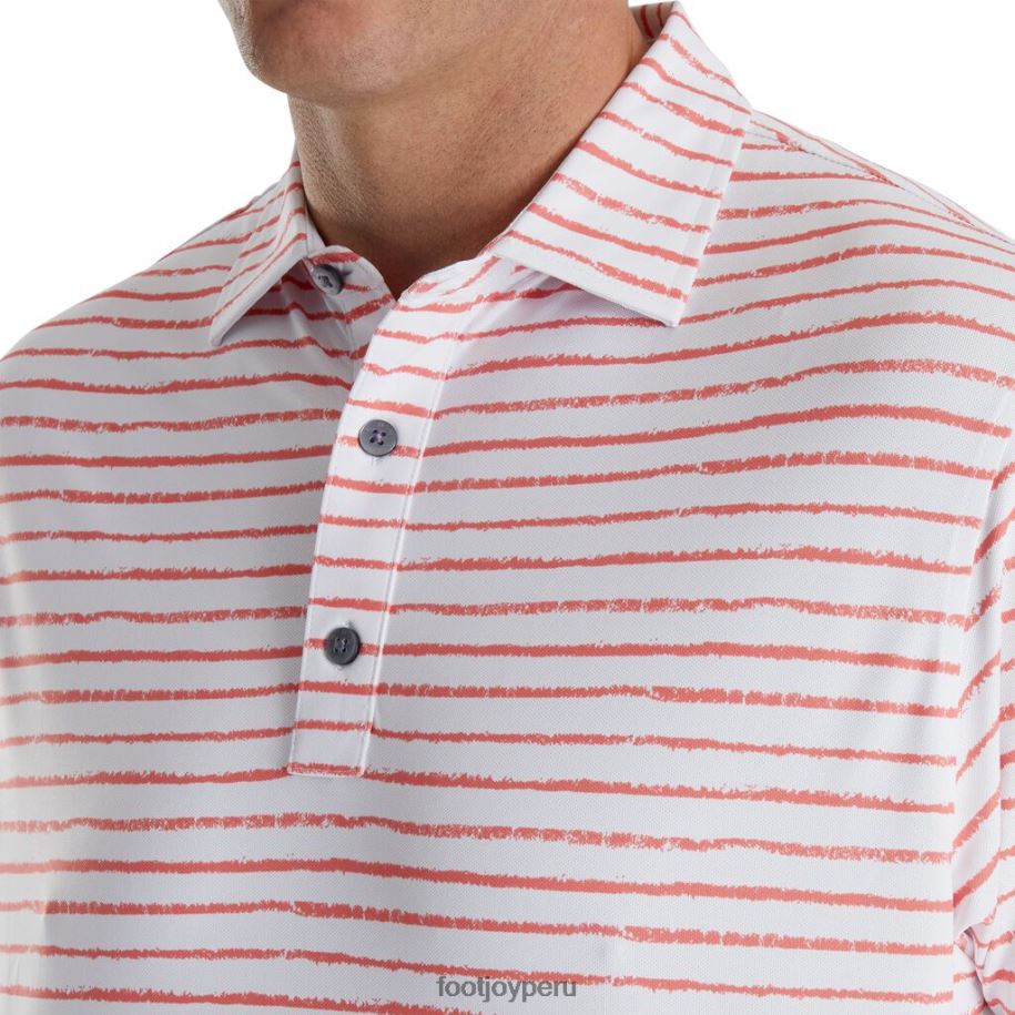 coral blanco Footjoy Cuello del mismo tejido de piqué elástico con estampado de líneas de tiza en blanco y coral 8V0401822