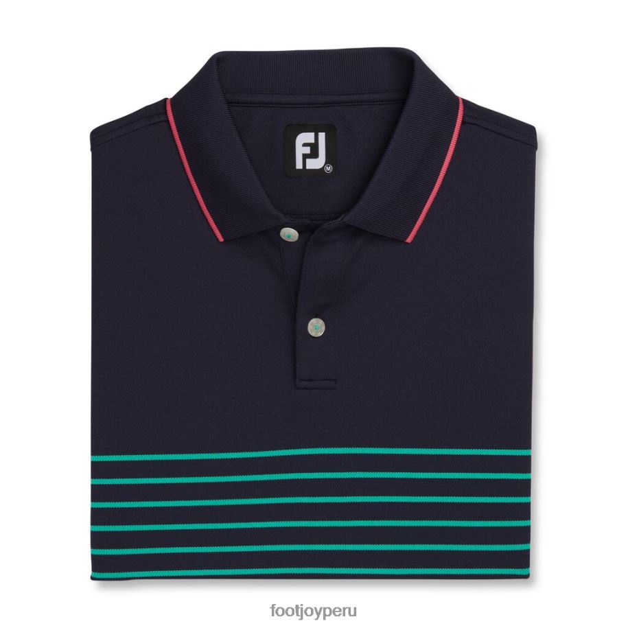 verde marino-mar Footjoy cuello de punto de piqué elástico con rayas bretonas azul marino y verde mar 8V0401764