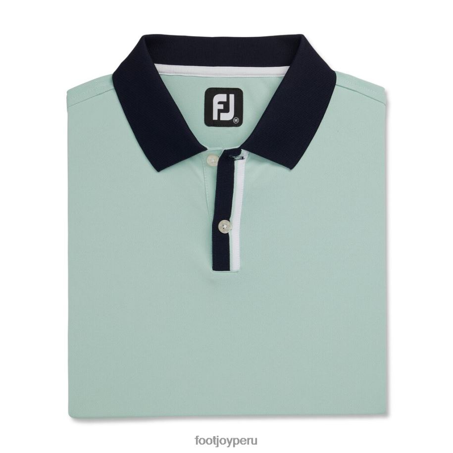 sabio Footjoy Piqué elástico liso con cuello de punto con tapeta a rayas, estilo de la temporada anterior, color salvia 8V0402856