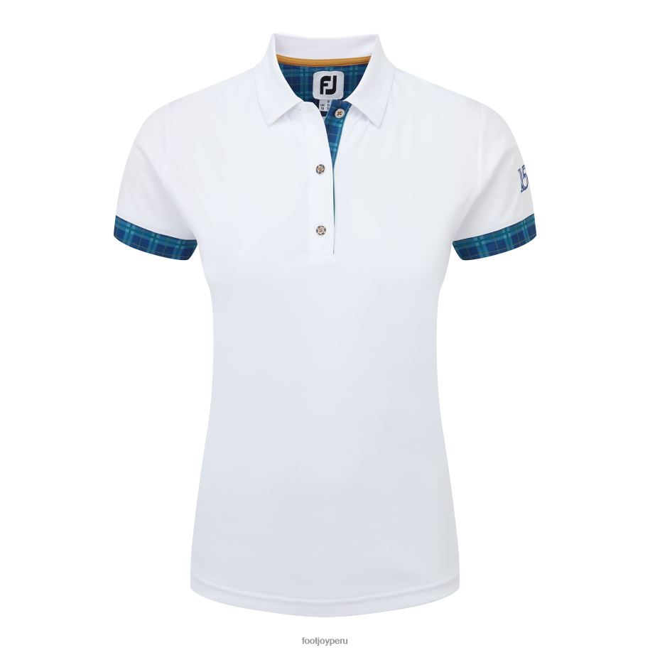 blanco Footjoy camisa blanca abierta de mujer con ribete de tartán 8V0401394