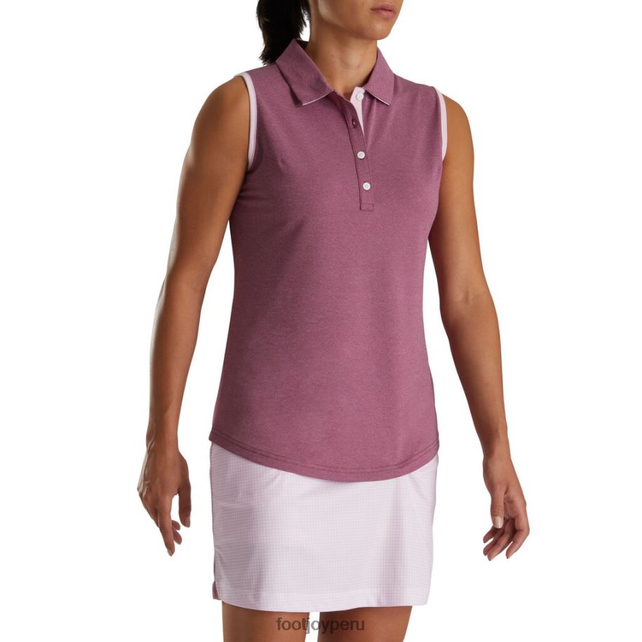 brezo de higo Footjoy Camisa de piqué sin mangas con ribete de pata de gallo de Fig Heather Mujer 8V0402365