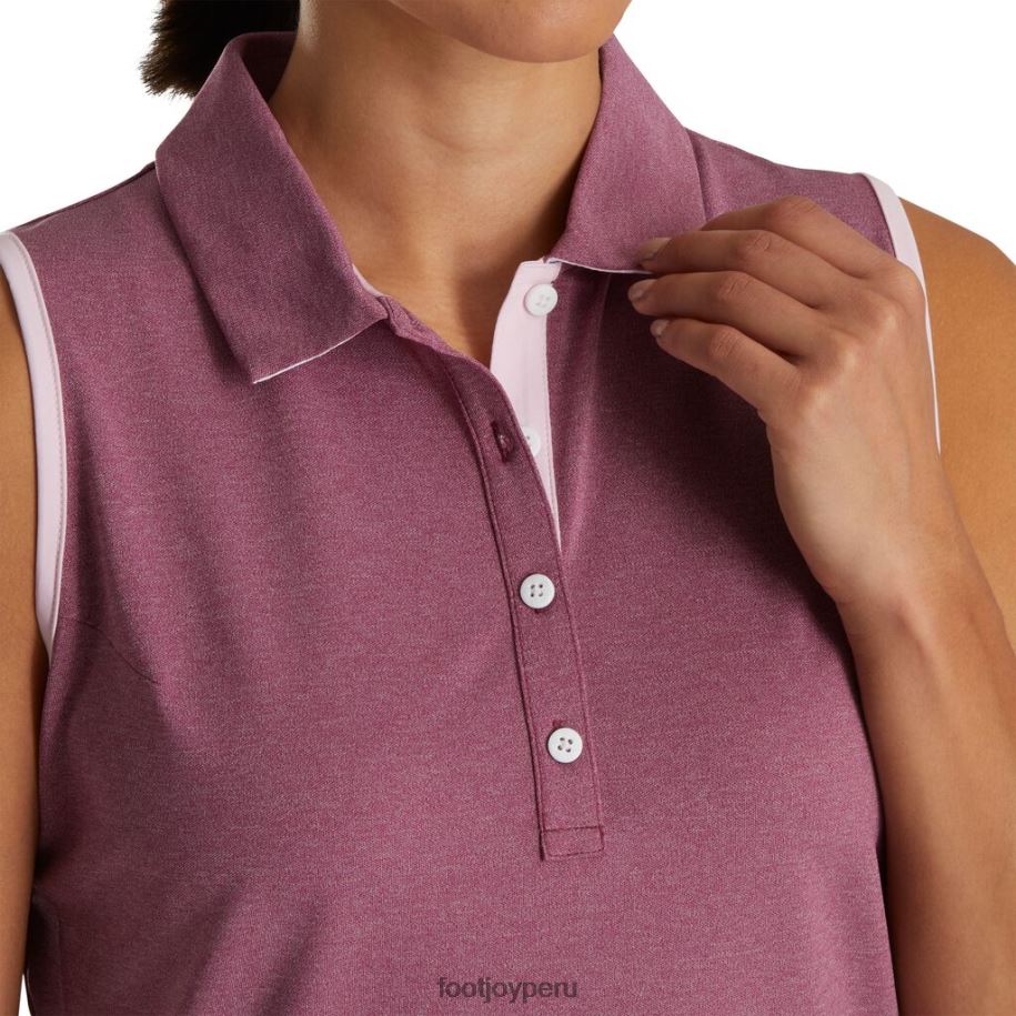 brezo de higo Footjoy Camisa de piqué sin mangas con ribete de pata de gallo de Fig Heather Mujer 8V0402365