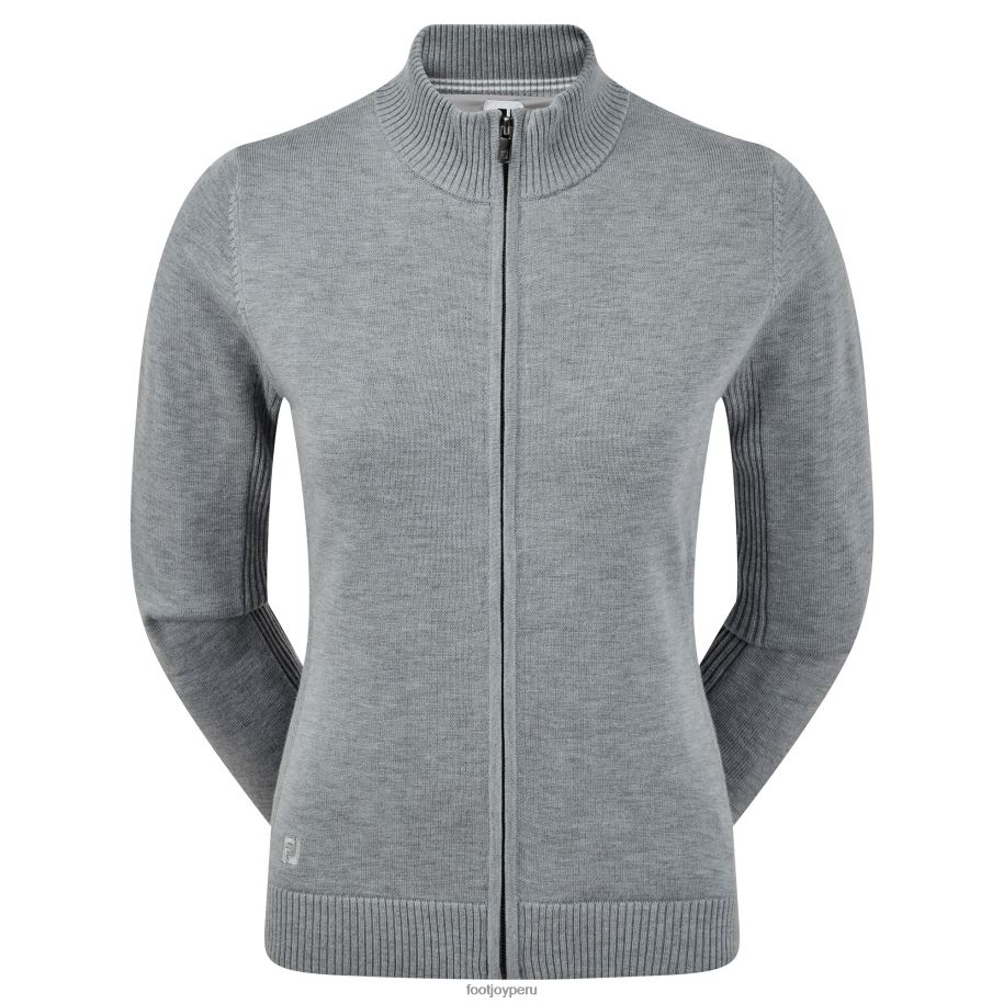 cuero gris Footjoy Jersey de mujer en mezcla de lana con cremallera completa y forro gris jaspeado 8V0401459
