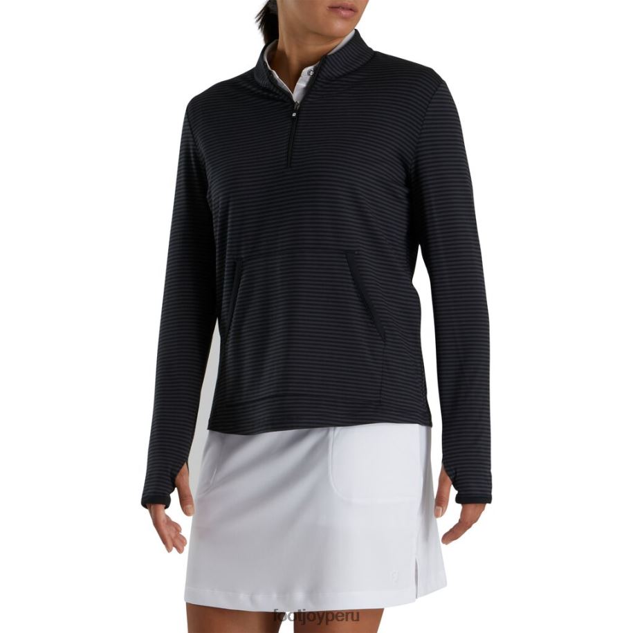 negro Footjoy capa intermedia negra con rayas tonales y media cremallera para mujer 8V0402478
