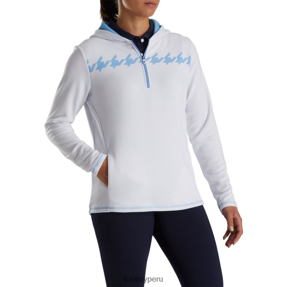 pata de gallo blanco-azul claro Footjoy sudadera con capucha y media cremallera de pata de gallo blanco y azul claro para mujer 8V0402457