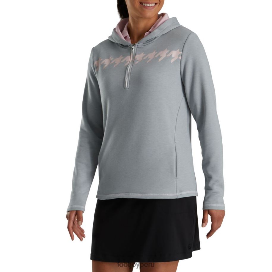 pata de gallo gris-rosa Footjoy sudadera con capucha y media cremallera de pata de gallo gris-rosa para mujer 8V0402456