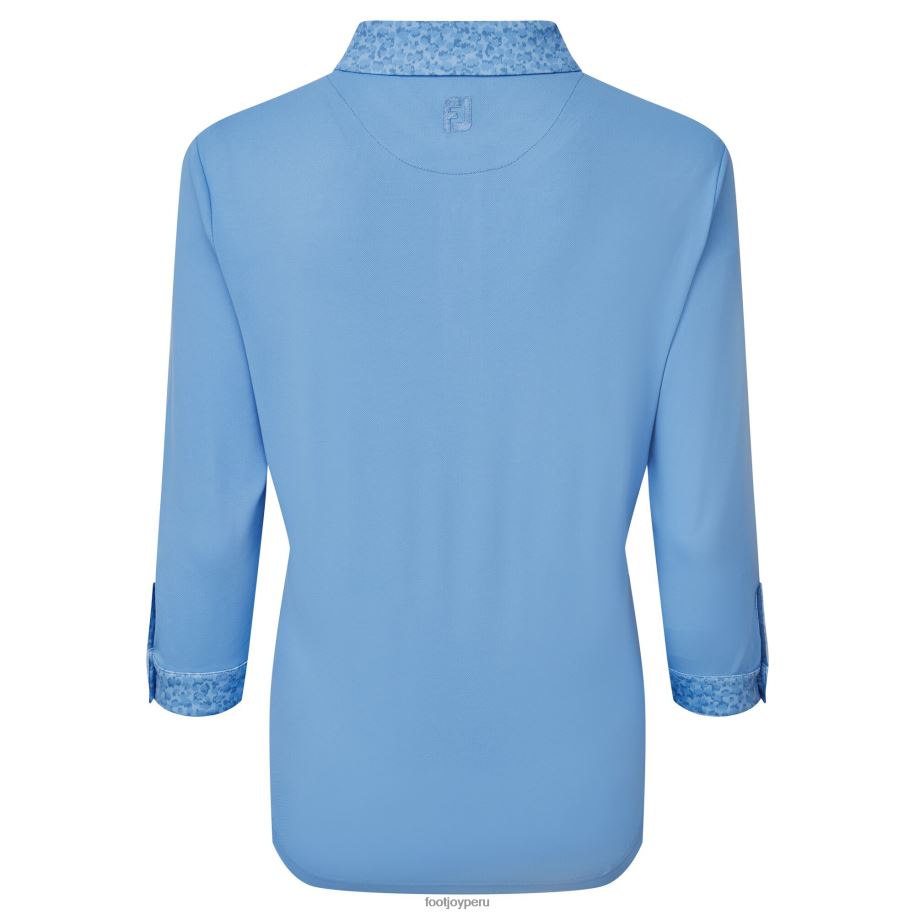 arrendajo azul Footjoy piqué de mujer de manga 3-4 con ribete estampado blue jay 8V0401563