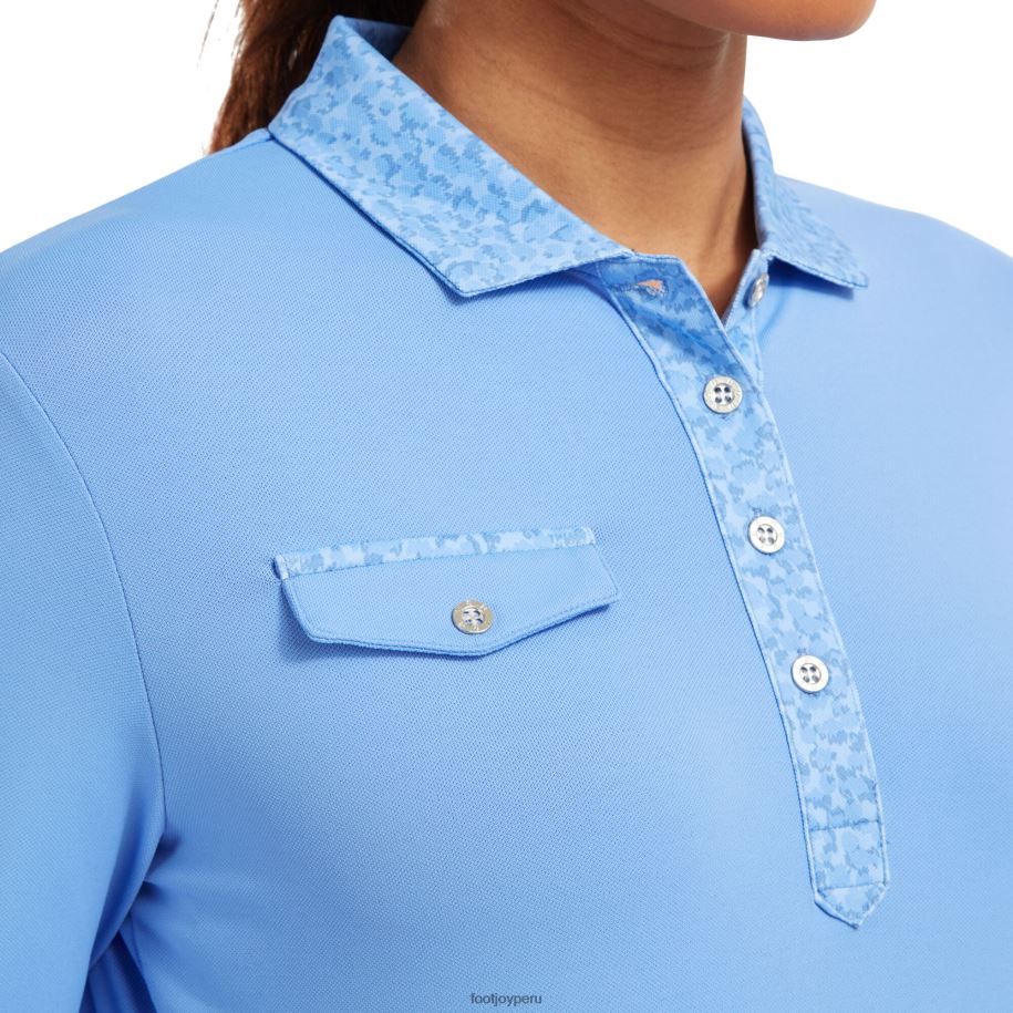 arrendajo azul Footjoy piqué de mujer de manga 3-4 con ribete estampado blue jay 8V0401563