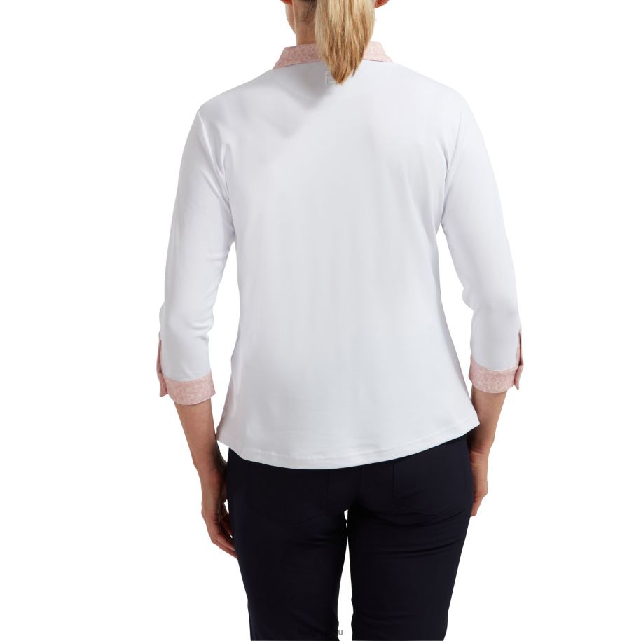 blanco Footjoy Piqué de mujer con mangas 3-4 y ribete estampado blanco 8V0401564