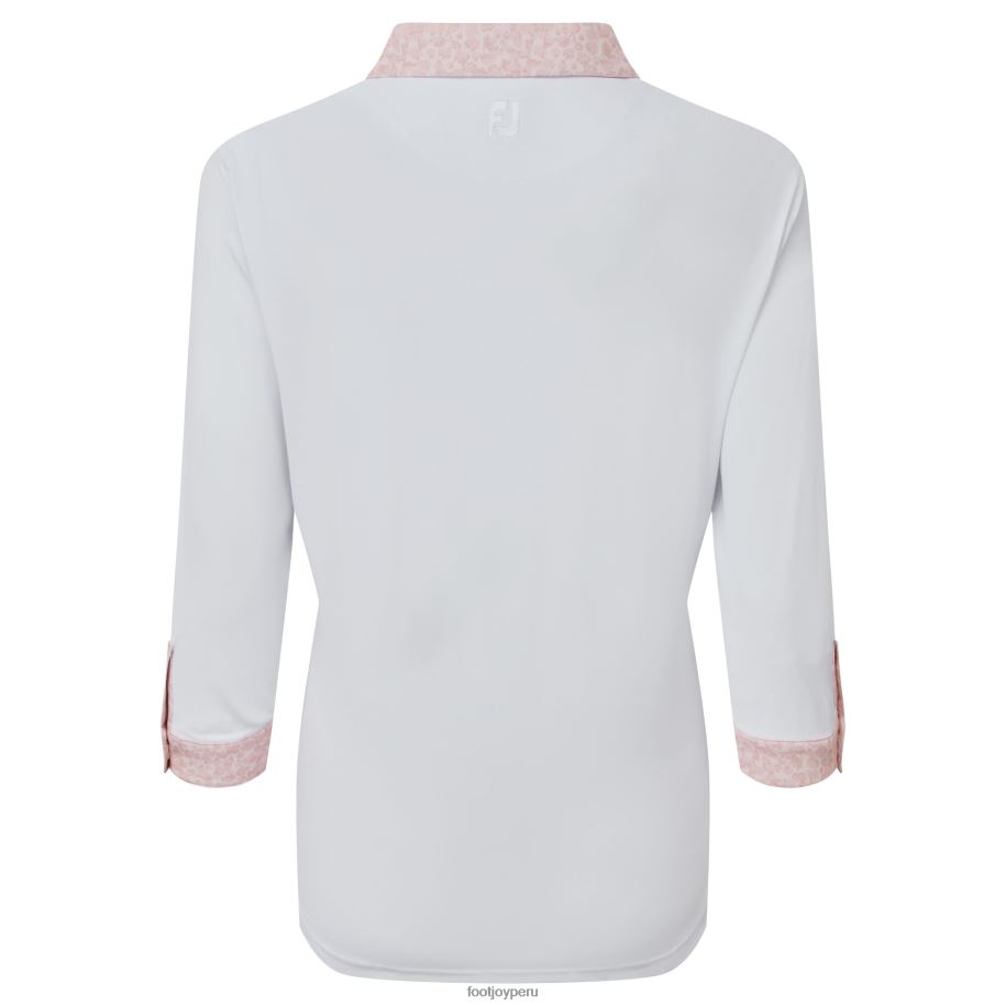 blanco Footjoy Piqué de mujer con mangas 3-4 y ribete estampado blanco 8V0401564